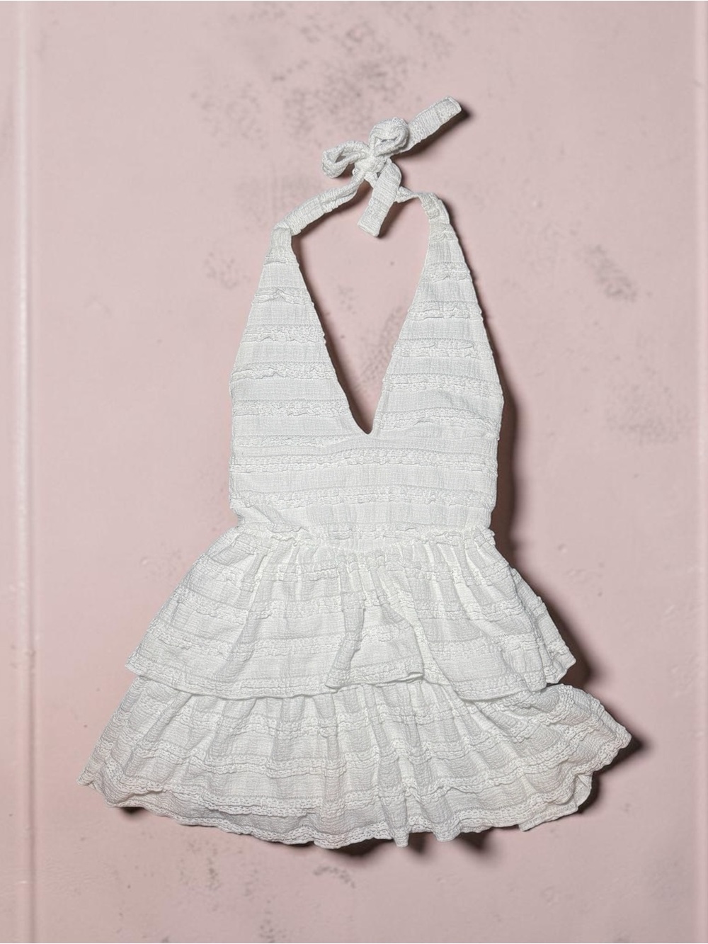 21 Saints White Tiered Halter Mini Dress Medium